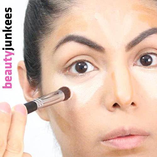 Beauty Junkees Mini Flat Top Concealer Brush Under Eye for Stippling Blending Small Dense Firm Synthetic, Works with Powde...