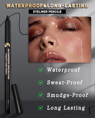 Blue Eyeliner Gel Pencil, Sharpenable Multi-Use Colored Eyeliner Waterproof Smudge-Proof, Cream Smooth Matte Eye Liner Pen...