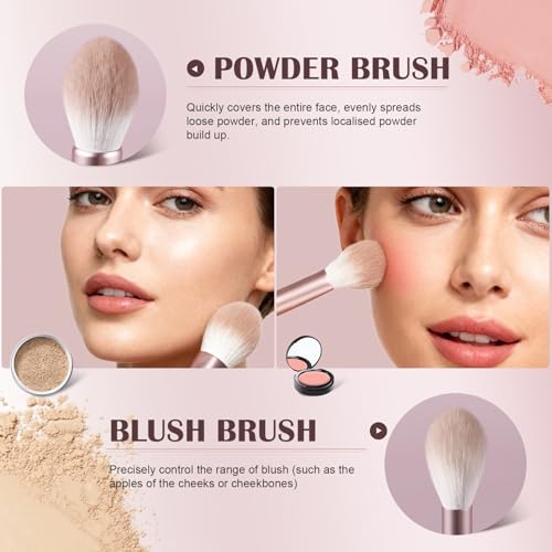 Dual-Ended Blush Powder Brush, Premium Kabuki Brush, Round Professional Makeup Brush, Soft and Fluffy Kabuki Brush, Suitab...