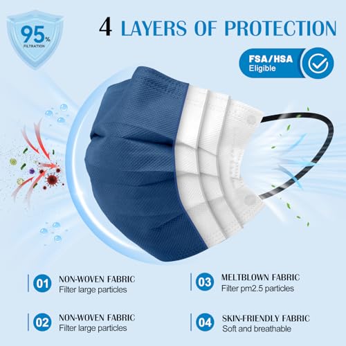 Disposable Face Mask For Adults - Travel Essentials, 100 Pack Individually Wrapped, 4 Ply Protection,Safety Masks Disposable