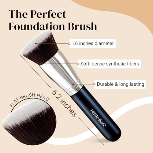 Large Flat Top Kabuki Foundation Brush by Keshima - Premium Makeup Brush for Liquid, Cream, and Powder - Buffing, Blendin...