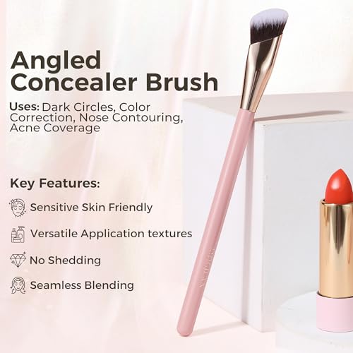 MOGILAN Concealer Brush with Travel Cover – Angled Under Eye Makeup Small Foundation Precision Face Blending Brush for Col...
