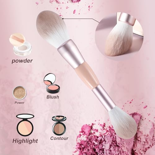 Dual-Ended Blush Powder Brush, Premium Kabuki Brush, Round Professional Makeup Brush, Soft and Fluffy Kabuki Brush, Suitab...