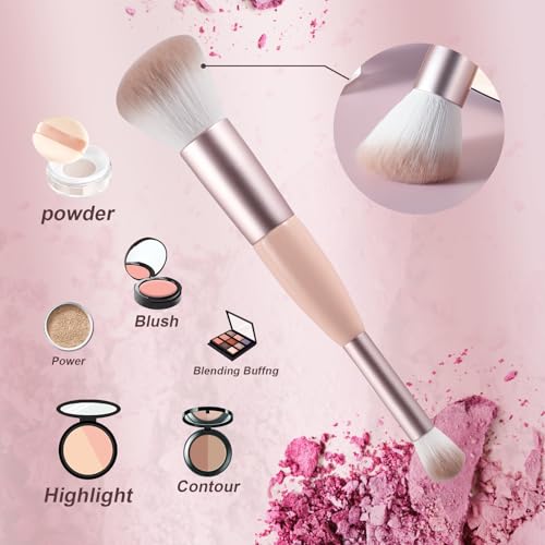 Dual-Ended Blush Brush for Cheeks, Premium Soft Make Up Brushes for Seamless Blending, Versatile Kabuki Brush for Powder B...