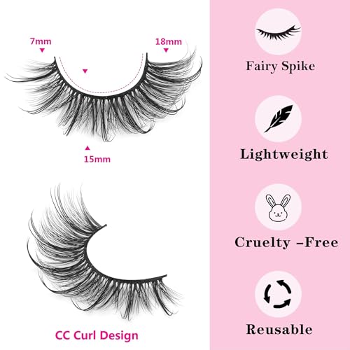 Geeneiya Lashes Wispy Mink Natural Eyelashes Spikes Lash Extensions Look Fluffy False Eyelashes 18mm Long Strip Lashes Cat...