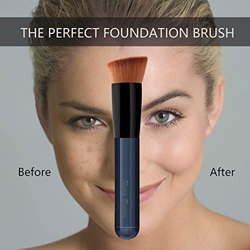 Foundation Brush, Flat Top Kabuki Foundation Brush for Liquid Makeup, Cream, Powder, Travel Size Face Foundation Blending ...