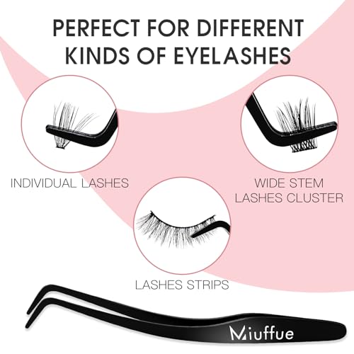 Miuffue Lash Applicator Tool DIY Eyelash Applicator Stainless Steel Curved Eyelash Tweezers for Cluster Lashes (Black)