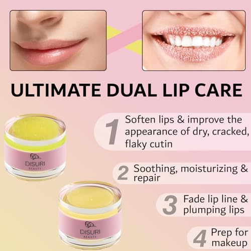 DISURI Beauty Lip Mask and Lip Scrub Set - Moisturizing Lip Scrub for Exfoliating and Smoothing Lips, Cruelty-free - Impro...