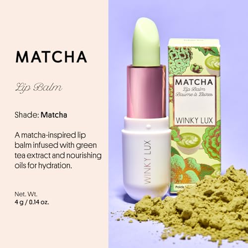 Winky Lux Matcha Lip Balm, Ultra-Moisturizing Clear Lip Treatment with Green Tea Extract, Caffeine, Avocado & Coconut Oils...