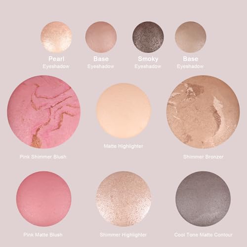 FREEORR All in One Baked Makeup Palette wiht Bronzer, Highlighter, Blush and Eyeshadow, Highly Pigmented, Long Lasting Tra...