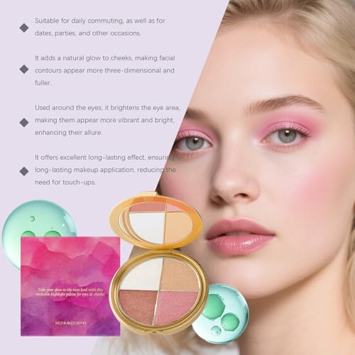 Eye & Cheek Palette - Eyeshadow and Highlighter Makeup, 4-In-1Makeup Palettes Kit, Highlighting Eye & Cheek Palette, Face ...