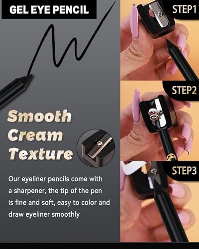 Blue Eyeliner Gel Pencil, Sharpenable Multi-Use Colored Eyeliner Waterproof Smudge-Proof, Cream Smooth Matte Eye Liner Pen...