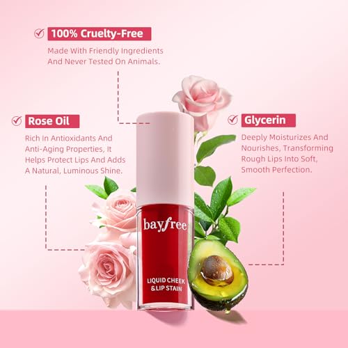 bayfree Liquid Cheek & Lip Stain, Korean Lip Tint with Moisturizing & Weightless, Non-Sticky, Long-Lasting, Kiss-proof, Al...