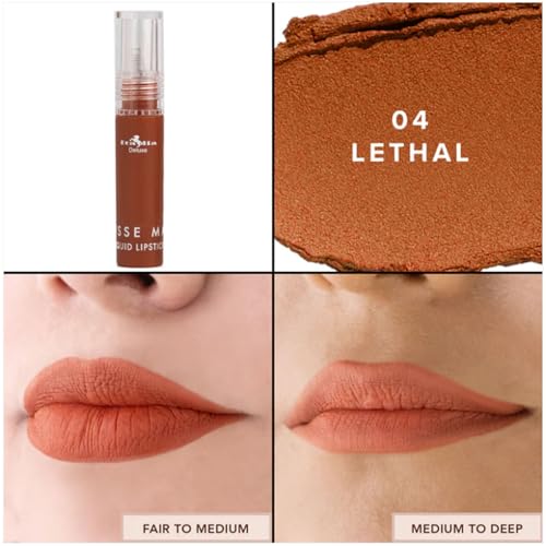 Italia Deluxe Pick 1 Mousse Matte Liquid Lipstick Comfortable Velvet Finish & Zipper Bag (190-04 : LETHAL, Full Size)