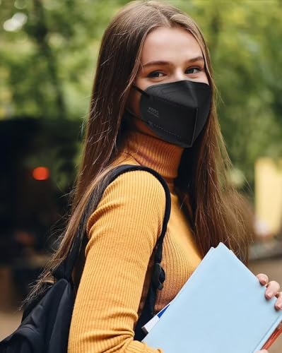 LEMENT 50pcs KN95 Face Mask Black 5 Layer Cup Dust Safety Masks Filter Efficiency≥95% Breathable Elastic Ear Loops Black M...