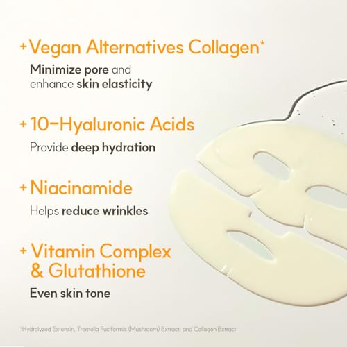 THE FACE SHOP Vita-Toning Vegan Collagen Face Mask, Korean Glass Skin Essential, Hydrogel Mask for Moisturizing & Skin Ela...