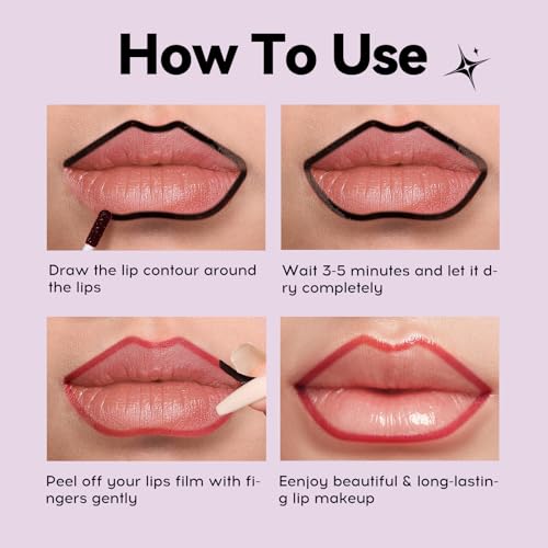 MLSMILE 4 PCS Peel Off Lip Liner Set, Lip Liner Stay, Matte Pink Lip gloss Stain, Long Lasting Peel Off Lip Stain Tattoo, ...