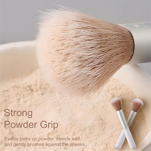 10-Piece Set Fluffy Beauty Makeup Brushes, Portable Blending Brushes with Eyebrow and Powder Application, White Mushroom-D...