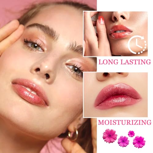 6PCS Crystal Flower Jelly Lipstick Set,Moisturizing Color Changing Lip Gloss Set,Clear Tinted Magic Lip Stain Moisturizer ...