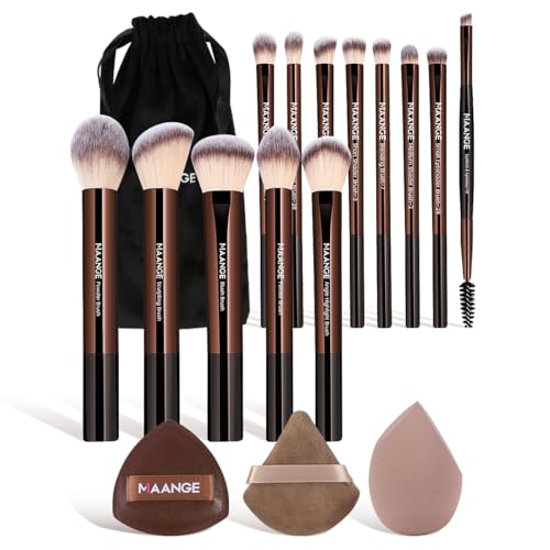 MAANGE 16PCS Makeup Brush Set Travel Makeup Brushes for Liquid Powder Contour Concealer Cream Cosmetics Blending Eyeshadow...
