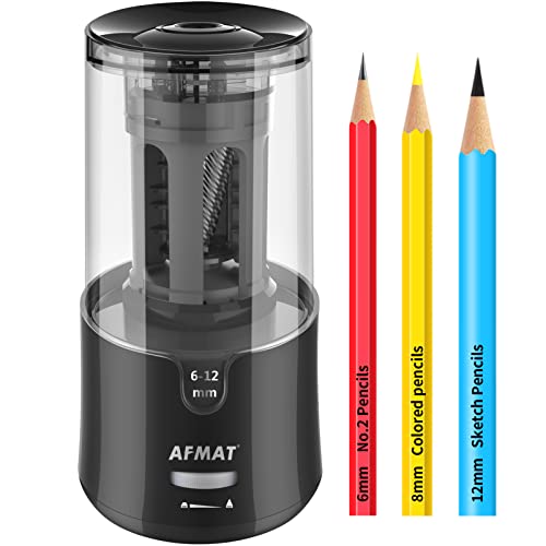 AFMAT Electric Pencil Sharpener - Auto Stop, Super Sharp & Fast, Plug in Pencil Sharpener for 6-12mm No.2/Colored Pencils...