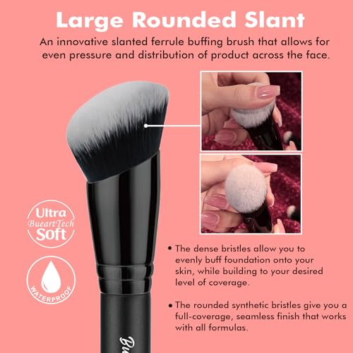 Bueart Design Contoured Foundation Brush set for Liquid, Cream, Bronzer Concealer with Ultra Soft Dense Hair Angled Rounde...