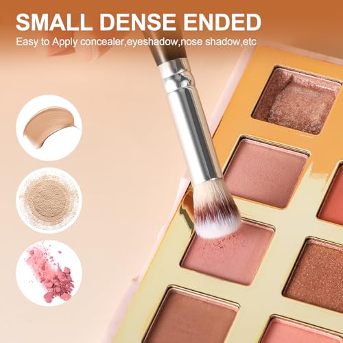 Dual-Ended Foundation & Concealer Brush, 2 in 1 Flat/Angled Top Kabuki Brush for Makeup Flawless Blending and Application ...