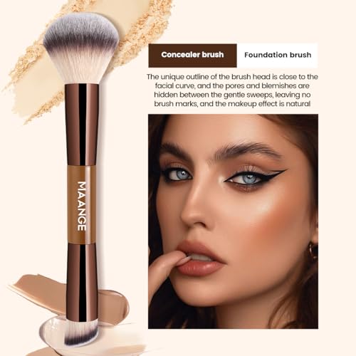 MAANGE 7 PCS Foundation Makeup Brush Set With Bag, Make up Brushes, Eyeshadow Concealer Brush, Double-ended Foundation Con...