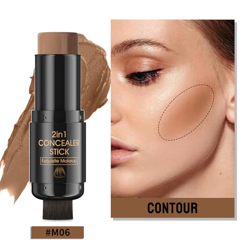 2 In 1 Cream Contour Stick Makeup with Built-In Brush, Makeup Concealer Stick for Women, Long Lasting, Waterproof, Matte...