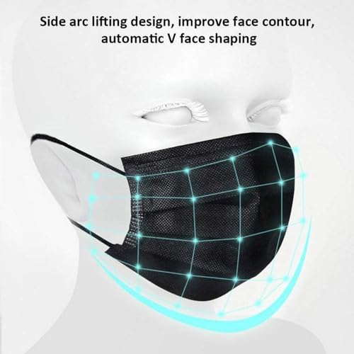 100 Pack Medical Grade Black Disposable Face Masks-Protective 3 Ply Face Mask for Adults, Comfortable,Soft, Breathable