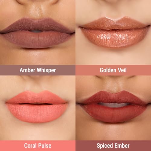 exmiloo Mini Lip Tint Stain Set - 4 Colors Liquid Lip Stain for Women & Girls, Cute Lipstain Kit for Matte & Glossy Finis...