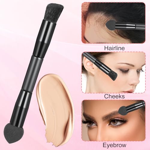 3 Pcs Dual Ended Hairline Brushes, Root Concealer Brush Set with Sponge Tip and Soft Bristles Premium Concealer Brush for ...