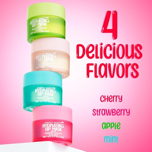 4pc Lip Mask Collection - Hydrating Lip Masks w/Rosehip Seed Oil | Flavored Lip Care Set for Soft, Smooth Lips