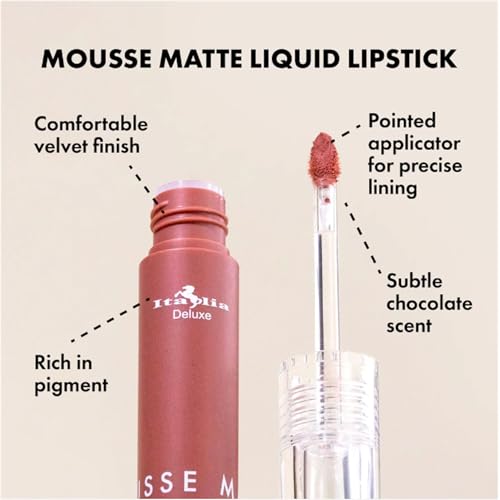Italia Deluxe Pick 1 Mousse Matte Liquid Lipstick Comfortable Velvet Finish & Zipper Bag (190-04 : LETHAL, Full Size)
