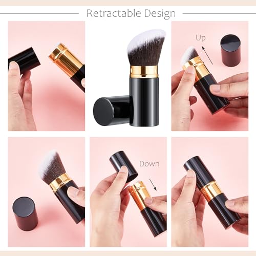 Tessco for you 2 Pcs Retractable Kabuki Makeup Brush Powder Foundation Makeup Brushes Portable Travel for Blush Bronzer Bu...