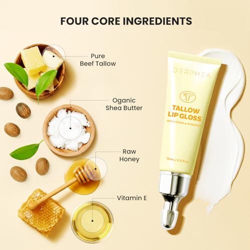 Organic Beef Tallow Lip Balm – 8H Moisturizing for Dry Lips, Glossy Shine & Soft Lips - Overnight Lip Mask & Daytime Moist...