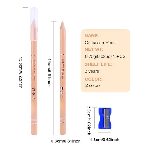 Multi-Use Concealer Sticks Contour Pencils, Light Medium Natural Beige Cream Eyeliner Pen, Matte Finish for Under Eye, Dar...