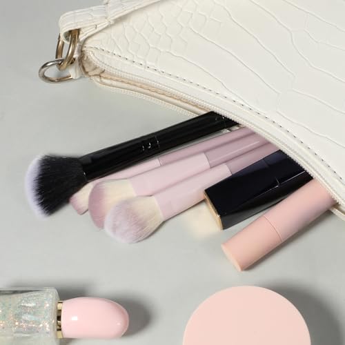 Piriuuo Foundation Brush, Double Ended Kabuki Foundation Brush Flat/Angled Round Top Contour Brush Premium Bronzer Brush f...