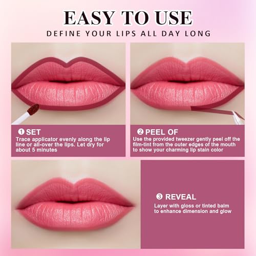 Dmsky 6 Colors Lip Stain Peel Off, Long Lasting Lip Liner Stain with Tweezer, Peel Off Lip Stain with Matte Finish, Tattoo...