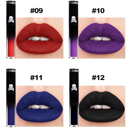 4Pcs Dark Red Purple Blue Black Matte Liquid Lipstick Sets,Matte Lipstick Lip Stain Long Lasting 24 Waterproof Lip Gloss G...