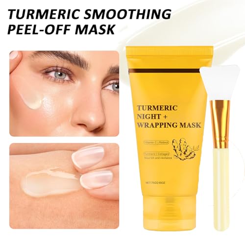 Cuemora Turmeric Overnight Mask, Peel off Face Mask, Bio-Collagen Real Deep Mask, Turmeric Night Wrapping, Vitamin C, Gent...