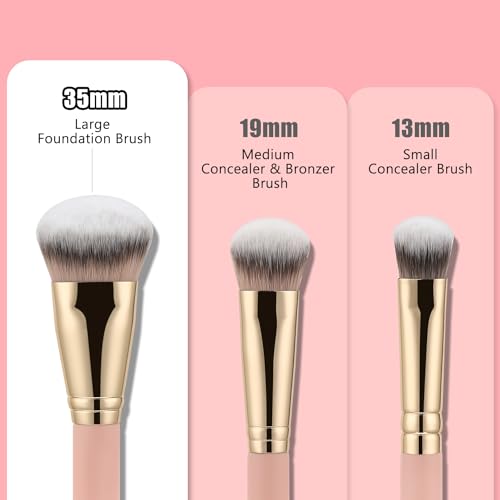 TEOYALL Flat Angled Foundation Brush, Large Dense Synthetic Bristles Kabuki Brush for Base Makeup with Liquid Cream Powder