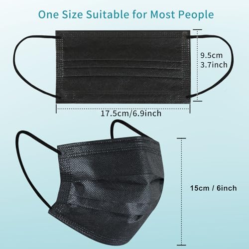 akgk 100Pcs Disposable Face Masks, Black Face Mask, 3 Ply Disposable Mask