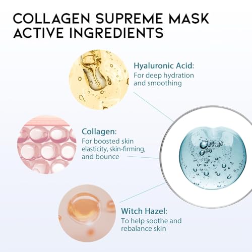 #OOTD Collagen Hydrating Sheet Masks for Face Korean Anti Aging Mask Sheet for Dry Skin & Sensitive Skin, EVE Vegan, Not T...
