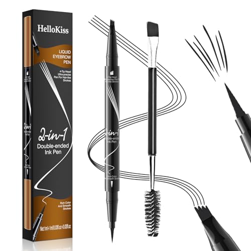 Eyebrow Pen, 2-in-1 Dual-Ended Microblading Eyebrow Pencil, Magical Faux Brow Pen with 4-Fork-Tip & Precise Brush-Tip Crea...