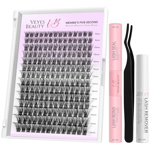 VEYESBEAUTY Lash Clusters Kit Individual Eyelash Extensions Thin & Invisible Band DIY False Eyelashes Newbie's Five-Second...