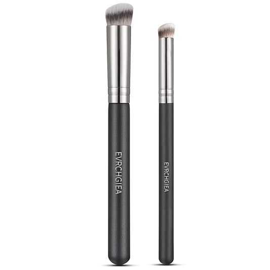 Angled Flat Concealer Brush Set, 2pcs Dense Under Eye Nose Contour Brush for Liquid Foundation Cream Powder Blending Buffi...