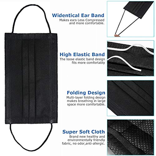 100 Pack Black Disposable Face Masks -3 Layer Medical Masks Disposable for Adults Home Office Outdoor and School