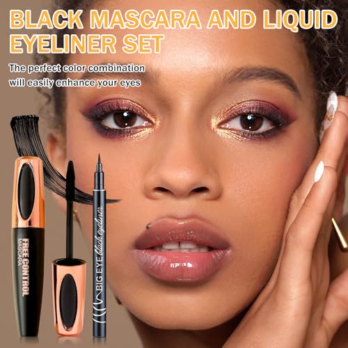 6PCS Black Mascara & Eyeliner Pen Makeup Gift Set,Waterproof Long Lasting Smudge Proof Volume and Length Mascara, Easy to ...