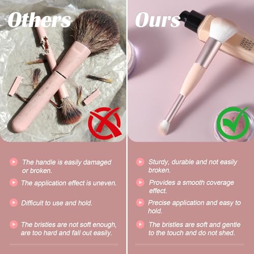 Dual-Ended Blush Brush for Cheeks, Premium Soft Make Up Brushes for Seamless Blending, Versatile Kabuki Brush for Powder B...